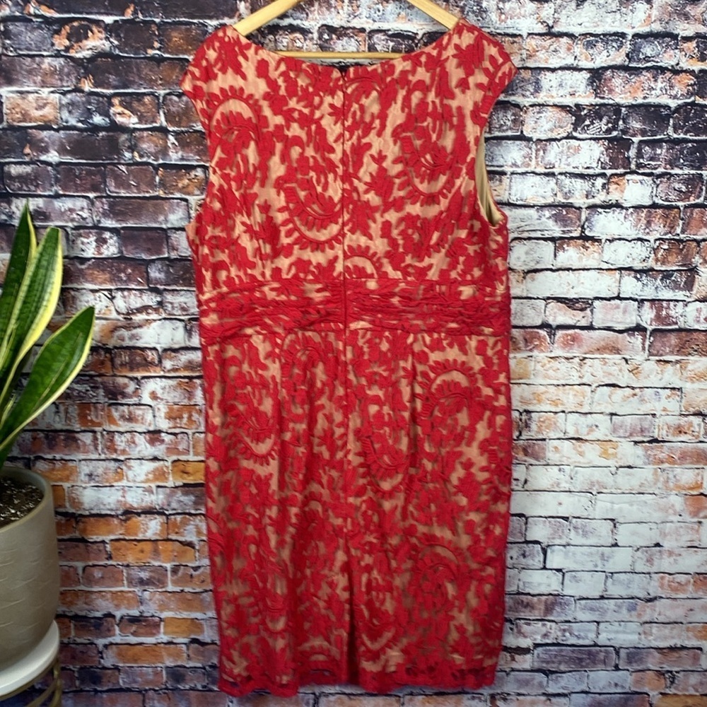 Adrianna Papell Red Lace Sheath Midi Dress - Picture 9 of 14